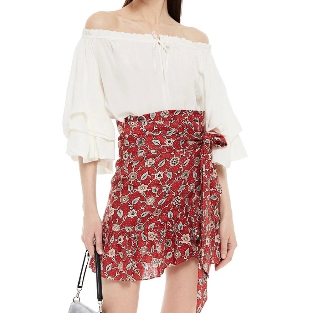Isabel Marant Etoile Tempster Skirt (Sz FR 40) Linen Wrap Mini Floral Rust - Picture 5 of 16